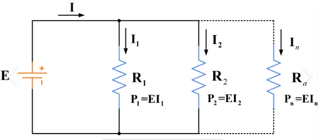 Circuit diagram of resistors connected in parallel with battery
