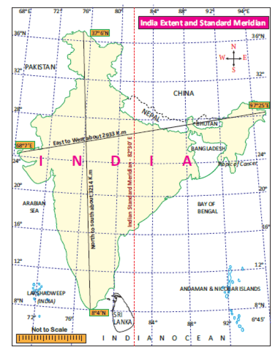 standard meridian of india on physical map
