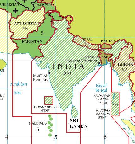 India extent and standard meridian