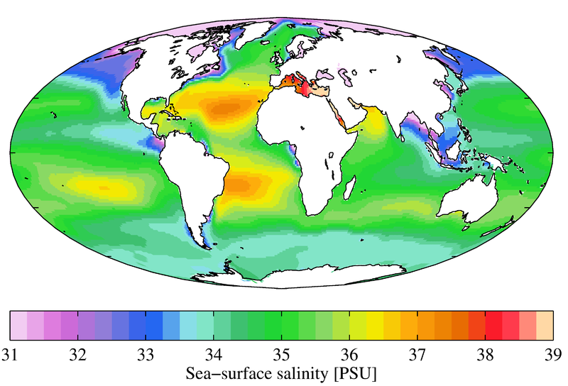 Salinity distribution of ocean water