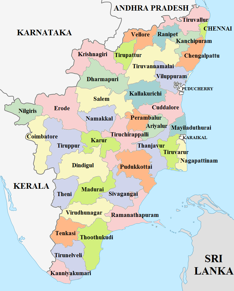 Tamil Nadu Districts Map 2021