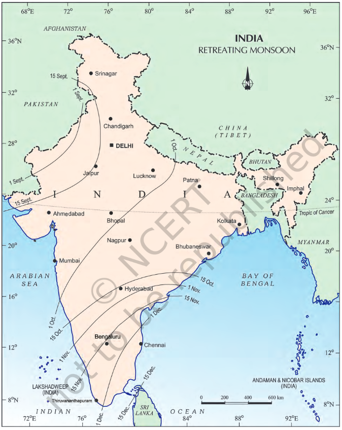 north east monsoon winds in india map