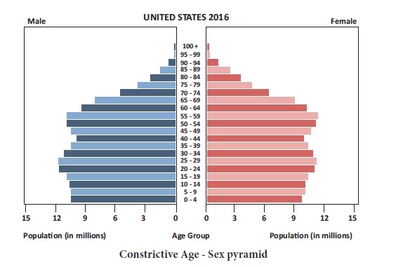 Constrictive Age-Sex Pyramid - United States